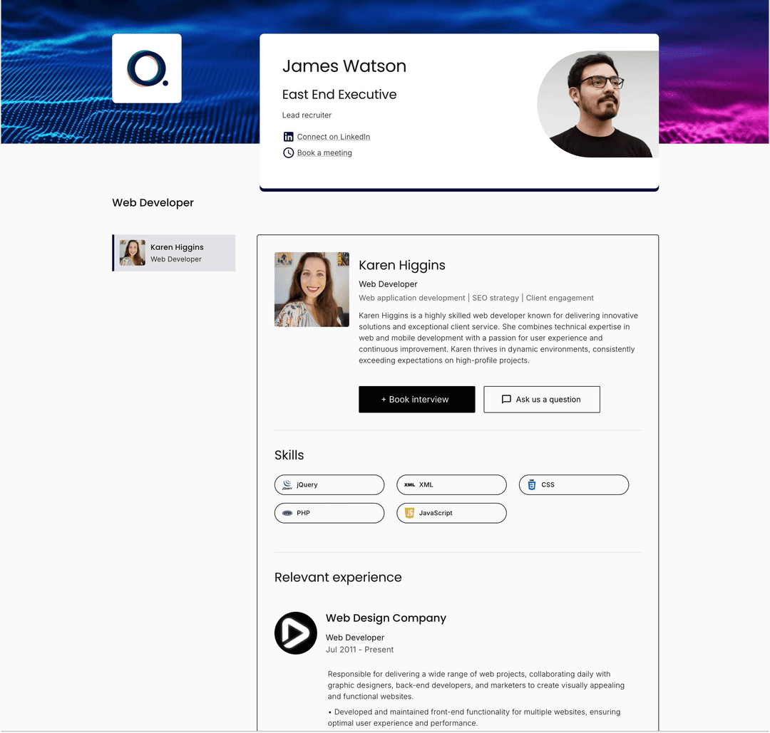 A branded Floats shortlist shared with a client