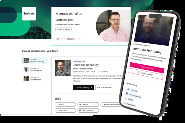 An interactive Floats candidate profile and mobile shortlist